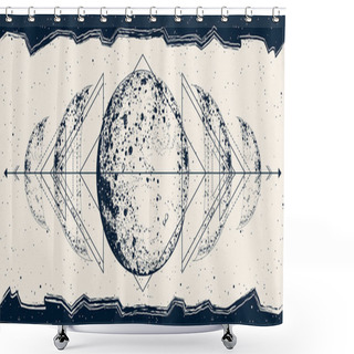 Personality  Celestial Banner With Lunar Phases, Sacred Geometry. Full Moon. Vector Background For Landing Page, Web Design. Astrology, Fortune Telling, Tarot Reading Concept. Book Cover, Poster. Wicca Triple Moon Shower Curtains