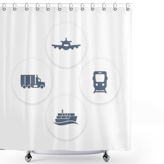 Personality  Transportation Industry Icons, Cargo Train Vector, Maritime Transport, Ship, Cargo Truck, Transportation Pictograms, Round Icons, Vector Illustration Shower Curtains
