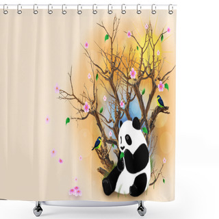 Personality  Beige Greeting Card With Panda Shower Curtains