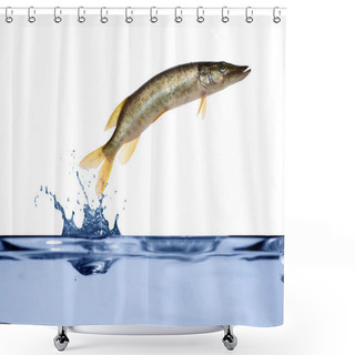 Personality  Small Pike Is Jumping From Water Shower Curtains