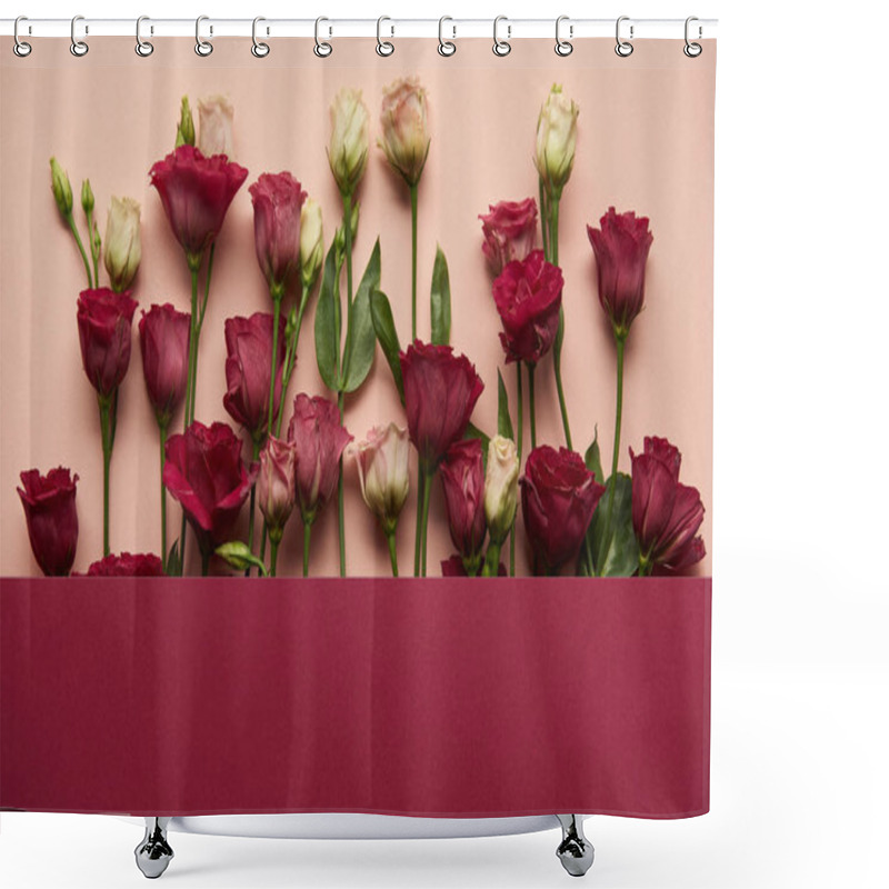 Personality  Blooming Pink And White Flowers With Green Leaves On Pink Background  Shower Curtains