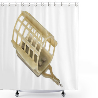 Personality  Fishing Equipment. Brown Feeder Fishing Flat On A White Background.File Contains Clipping Path Shower Curtains
