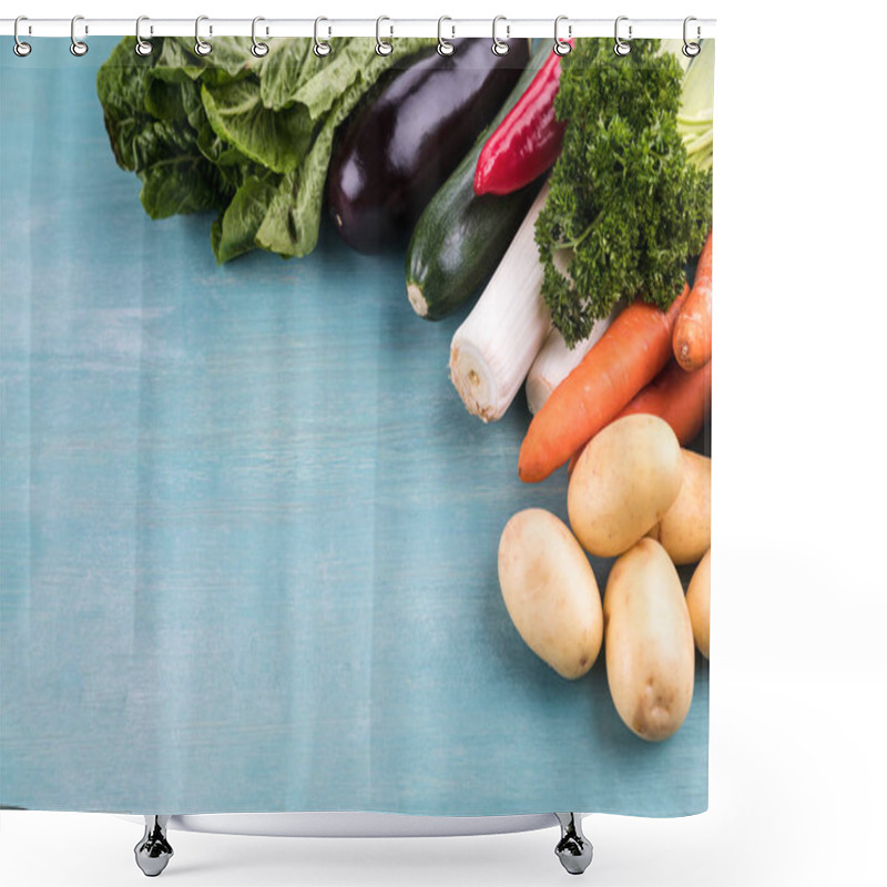 Personality  Fresh Vegetables On Wooden Table  Shower Curtains