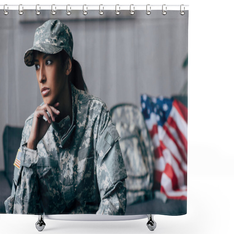 Personality  pensive african american female soldier shower curtains