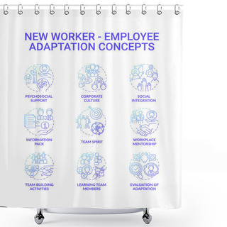 Personality  Social Integration Concept Icons Set. Information Pack Idea Thin Line RGB Color Illustrations. Team Building Activities And Evaluation Of Adaptation. Vector Isolated Outline Drawings Shower Curtains