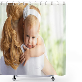 Personality  Mother Hugging And Comforting Her Baby Daughter Shower Curtains