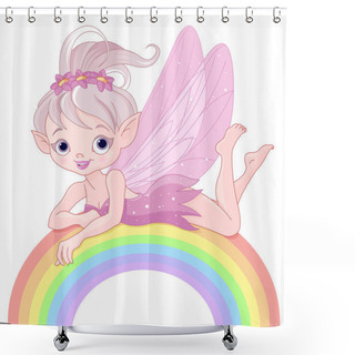 Personality  Beautiful Pixie Fairy Lies On Rainbow Shower Curtains