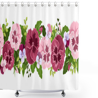 Personality  Horizontal Seamless Background With Pansy Flowers. Vector Illustration. Shower Curtains