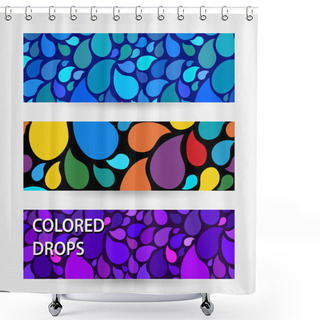 Personality  Abstract Bright Banner With Drops Of Water, Bright Colors And Red Spots. Set Horizontal Banners With Empty Place For Text. Shower Curtains