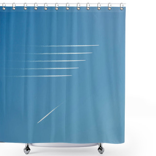 Personality  Contrails Of 5 Aircraft Planes In The Italian Sky Shower Curtains