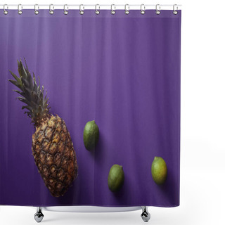 Personality  Top View Of Pineapple And Limes On Violet Surface Shower Curtains