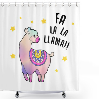 Personality  Cartoon Hologram Lama Character Vector Illustration. Funny Animal Print Card. Funny Quote Print. Shower Curtains