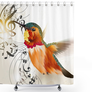 Personality  Music Vector Background With Humming Bird And Notes Shower Curtains