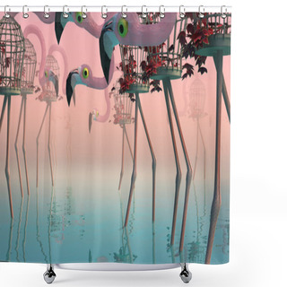 Personality  Flamingo In Fog Shower Curtains