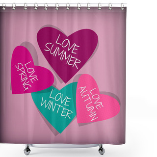 Personality  Hearts With Seasons Banner Vector Illustration   Shower Curtains