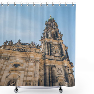 Personality  Low Angle View Of Beautiful Dresden Cathedral Or Cathedral Of The Holy Trinity Against Blue Sky, Dresden, Germany  Shower Curtains