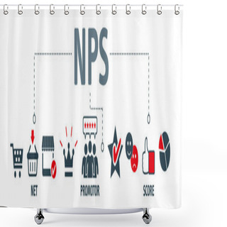 Personality  NPS - NET PROMOTOR SCORE Concept. Banner With Keywords And Icons Shower Curtains