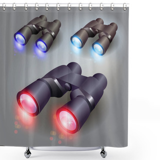 Personality  Set Of Realistic Binoculars. Vector Illustration Shower Curtains