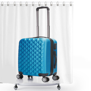 Personality  Blue Wheeled Textured Suitcase With Handle Isolated On White Shower Curtains