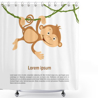 Personality  Flat Funny Brown Monkey On Liana On A White Background. Vector. Shower Curtains