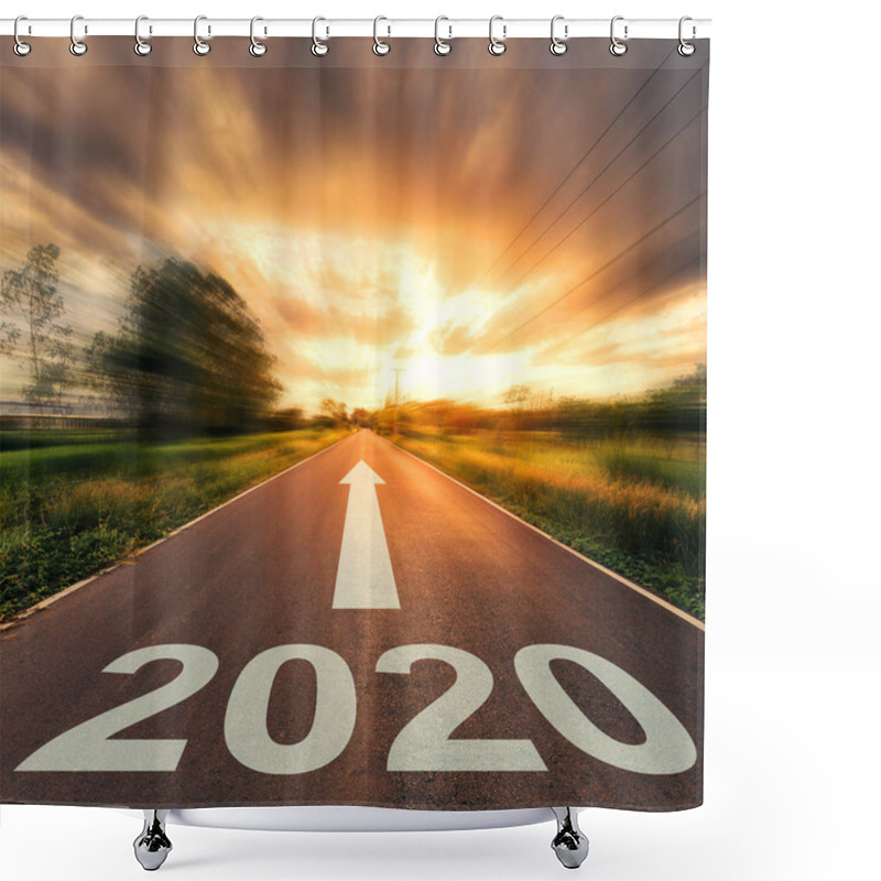Personality  New Year Concept : Empty Asphalt Road Sunset And New Year 2020. Shower Curtains