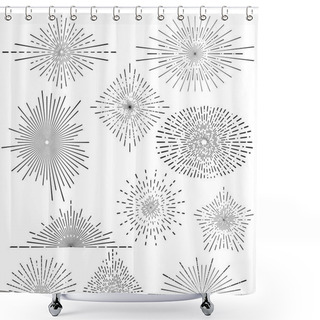 Personality  Set Of Vintage Handdrawn Sunbursts In Different Shapes Shower Curtains