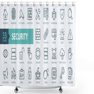 Personality  Security - Outline Web Icon Set, Vector, Thin Line Icons Collection Shower Curtains