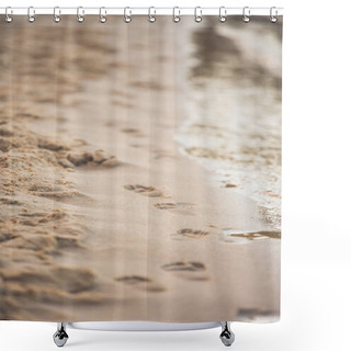 Personality  Footprints On Sandy Beach Shower Curtains