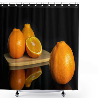Personality  Orange Minneola Tangelo Isolated On Black Glass Shower Curtains