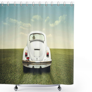 Personality  Man Driving Off Road On A White Car Shower Curtains