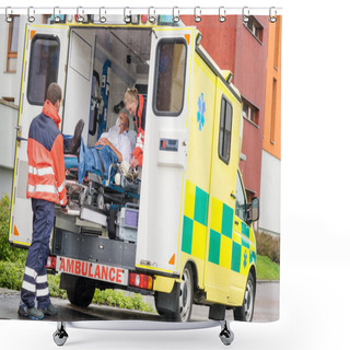 Personality  Paramedics Putting Patient In Ambulance Car Aid Shower Curtains