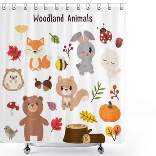 Personality  The Collection Of Woodland Animals Set. The Character Of Cute An Shower Curtains