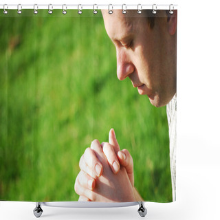 Personality  Young Man Praying Shower Curtains