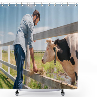 Personality  Man Feeding Cow  Shower Curtains