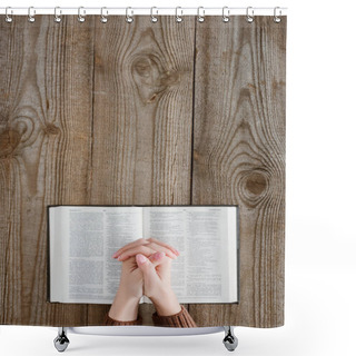 Personality  Cropped Shot Of Woman Praying With Holy Bible On Wooden Table Shower Curtains