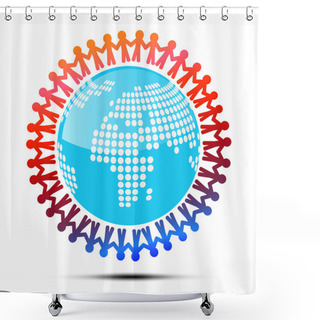 Personality  Vector Illustration Of People Holding Hands Around Globe Shower Curtains