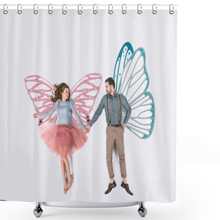 Personality  Creative Hand Drawn Collage With Couple With Fairy Wings Shower Curtains