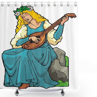Personality  Maiden Playing A Lute. Shower Curtains