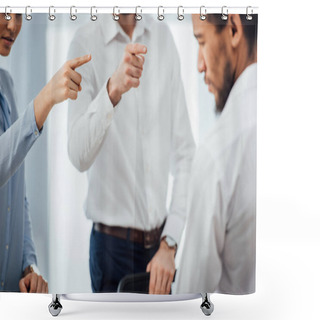 Personality  Selective Focus Of Business People Pointing With Fingers At African American Colleague  Shower Curtains