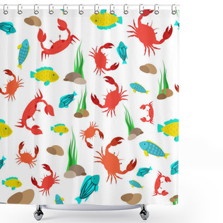 Personality   Seamless Background With Crabs And Fishes.  Shower Curtains