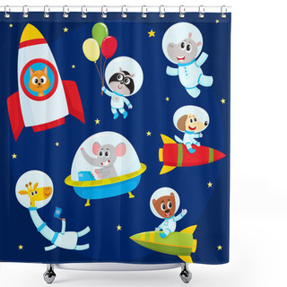 Personality  Cute Animal Astronauts, Spacemen Flying In Rockets, Space Suits, Ufo Shower Curtains