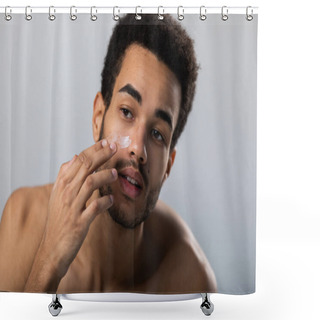 Personality  Attractive Man Doing Facial Beauty Treatments. Shower Curtains