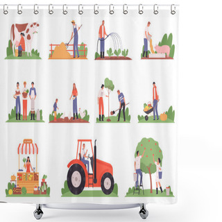 Personality  Farm Flat Icons Set Shower Curtains