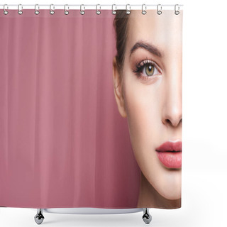 Personality  Cropped View Of Young Woman Looking At Camera Isolated On Pink  Shower Curtains