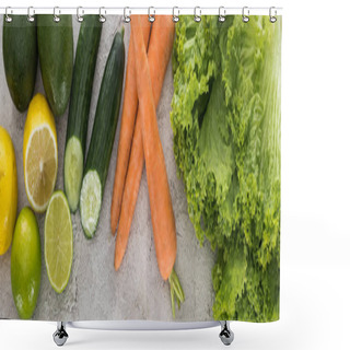 Personality  Panoramic Shot Of Lemons, Limes, Avocados, Carrots And Lettuce On Table  Shower Curtains
