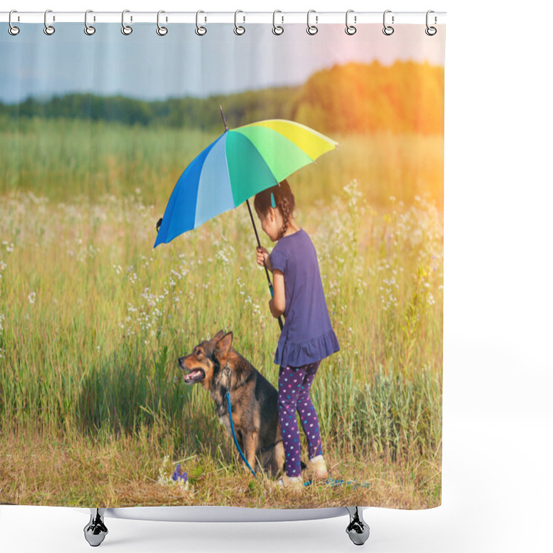 Personality  Girl With Dog And Umbrella Shower Curtains