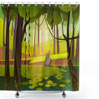 Personality  Swamp Or Lake With Water Lilies In Forest, Nature Shower Curtains