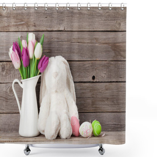 Personality  Rabbit Toy, Easter Eggs And Tulips Shower Curtains