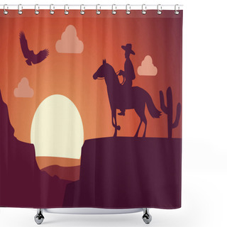 Personality  Silhouette Scenery Cowboy In Desert On Sunset Time Shower Curtains