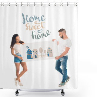 Personality  Attractive Couple With Banner Shower Curtains
